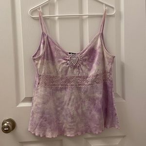 Purple Lace Trim Tie Dye Sequin Heart Tank Top